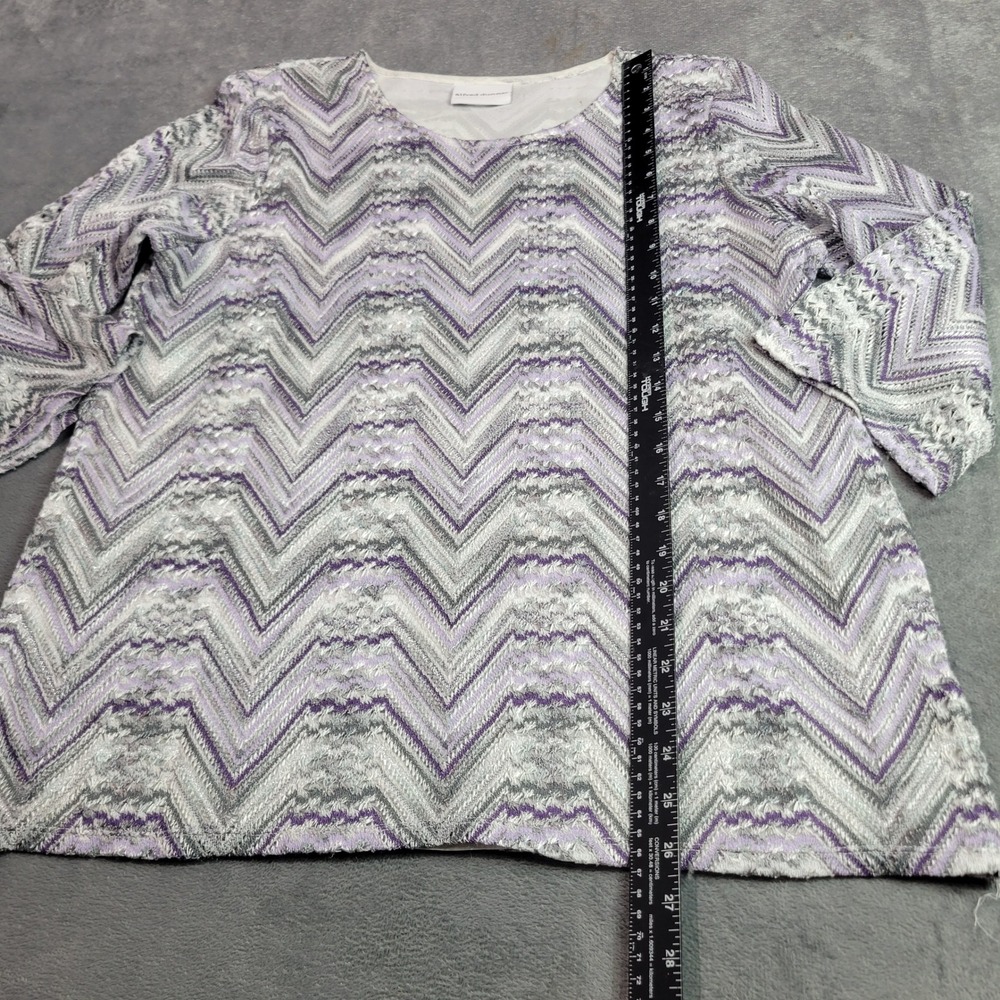Alfred Dunner Blouse Womens XL Purple Silver Chevron Zigzag Metallic 3/4 Sleeve